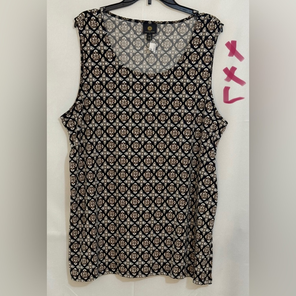 JM Collection Black and Cream Patterned Tank Top